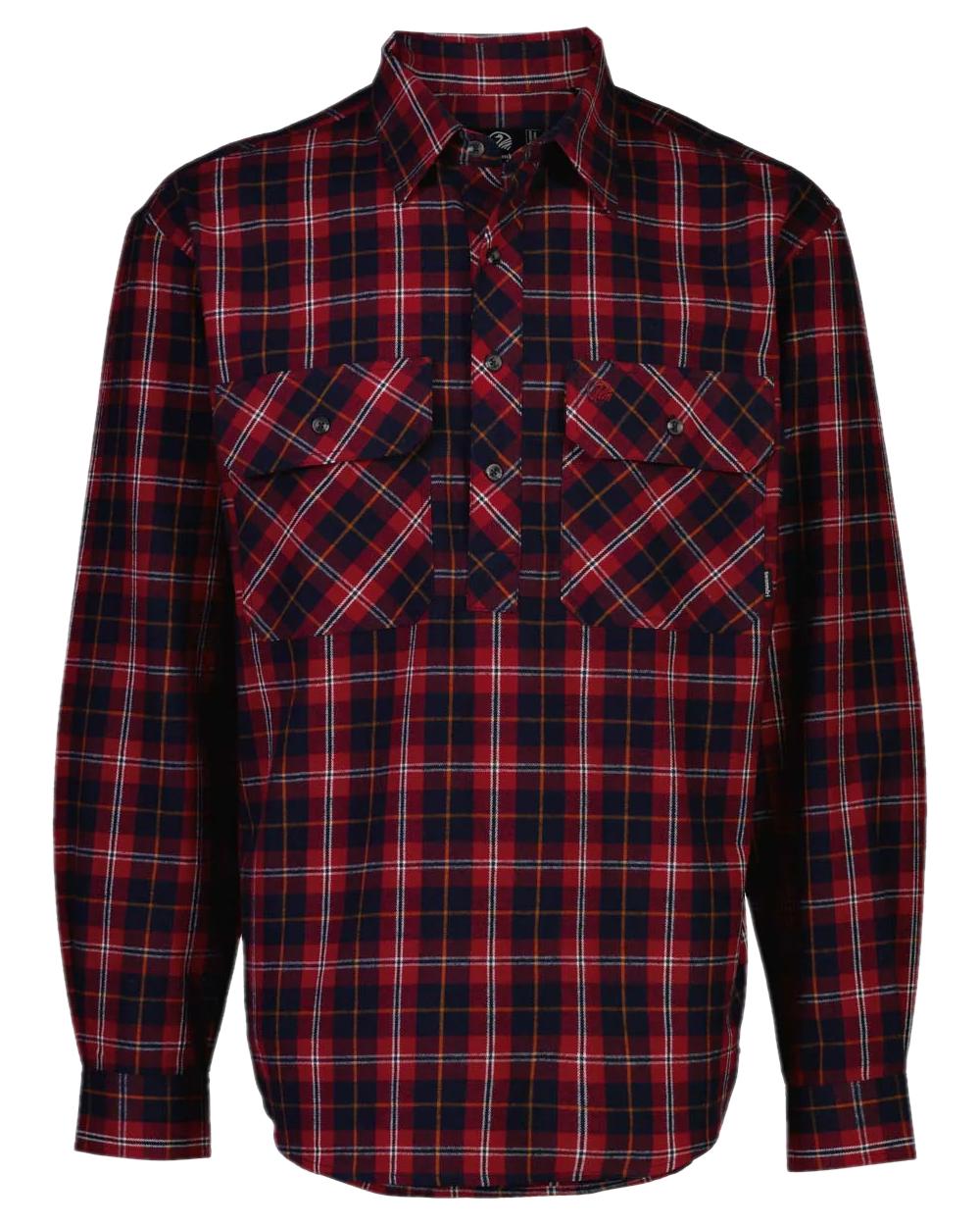 Red Coloured Swanndri Mens Barn Shirt on white background #colour_red