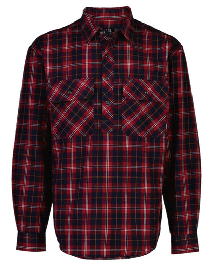 Red Coloured Swanndri Mens Barn Shirt on white background #colour_red