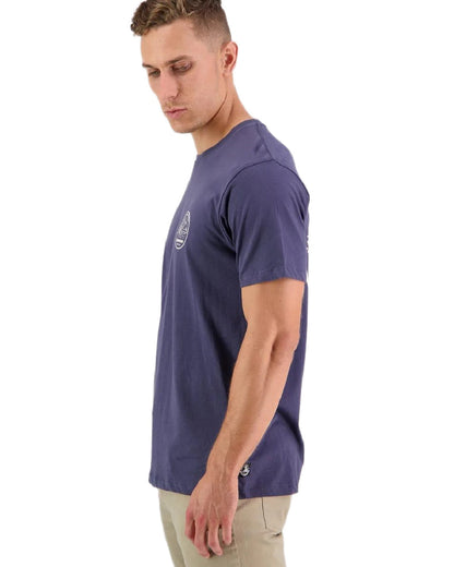 Steel Blue Coloured Swanndri Mens Barton Printed T-Shirt on white background #colour_steel-blue