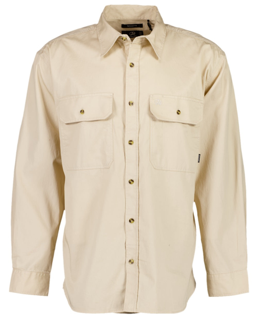 Bone Coloured Swanndri Mens Byron Long Sleeve Shirt on white background #colour_bone