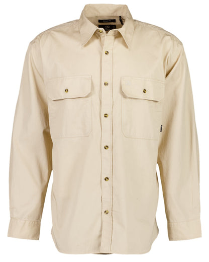 Bone Coloured Swanndri Mens Byron Long Sleeve Shirt on white background #colour_bone