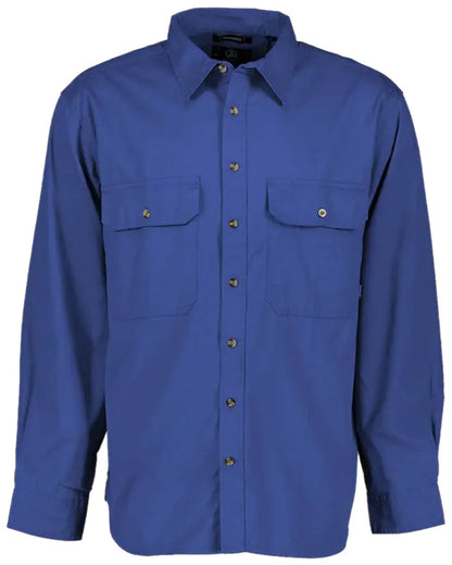Midnight Navy Coloured Swanndri Mens Byron Long Sleeve Shirt on white background #colour_midnight-navy