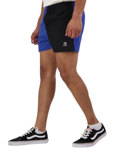 Blue Black Coloured Swanndri Mens Chequered Rugby Short on white background #colour_blue-black
