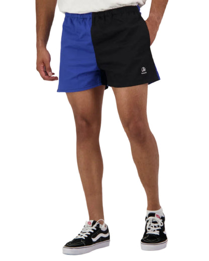 Blue Black Coloured Swanndri Mens Chequered Rugby Short on white background #colour_blue-black