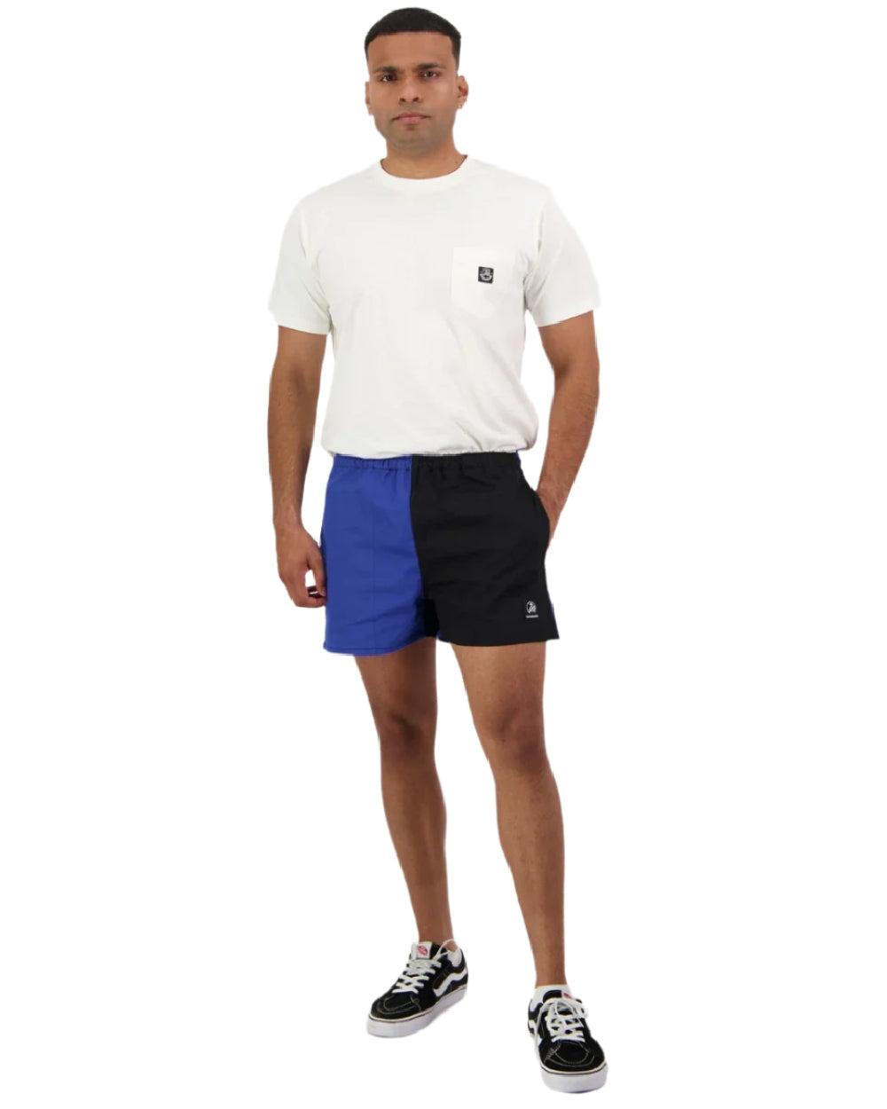 Blue Black Coloured Swanndri Mens Chequered Rugby Short on white background #colour_blue-black