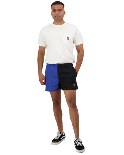 Blue Black Coloured Swanndri Mens Chequered Rugby Short on white background #colour_blue-black