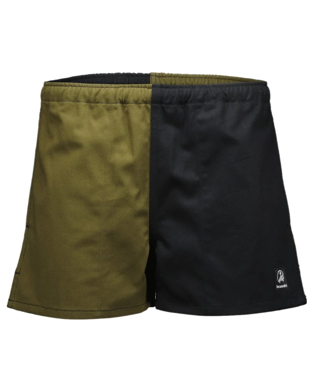 Olive Black Coloured Swanndri Mens Chequered Rugby Short on white background #colour_olive-black