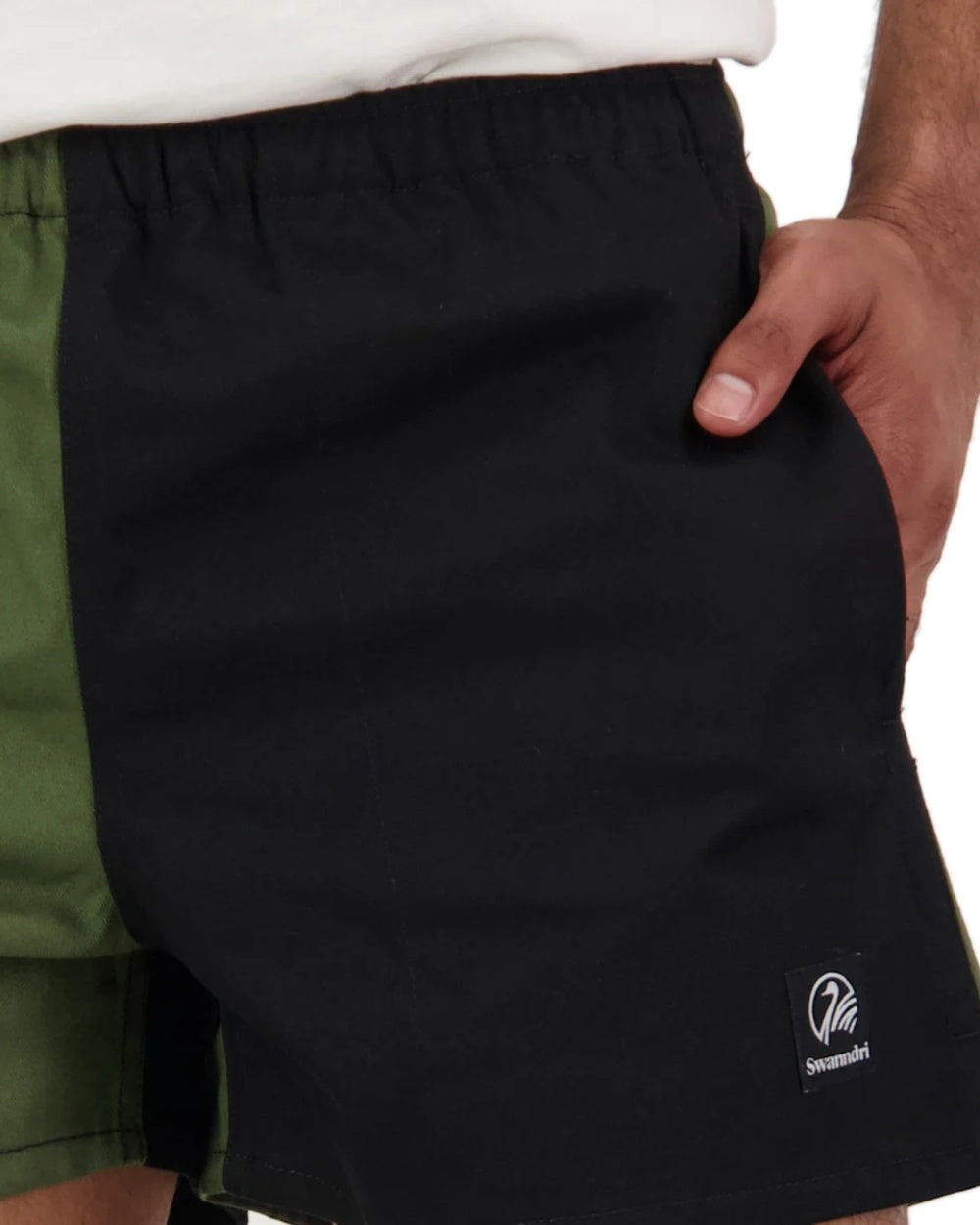 Olive Black Coloured Swanndri Mens Chequered Rugby Short on white background #colour_olive-black