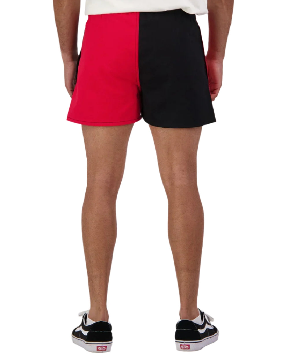 Red Black Coloured Swanndri Mens Chequered Rugby Short on white background #colour_red-black
