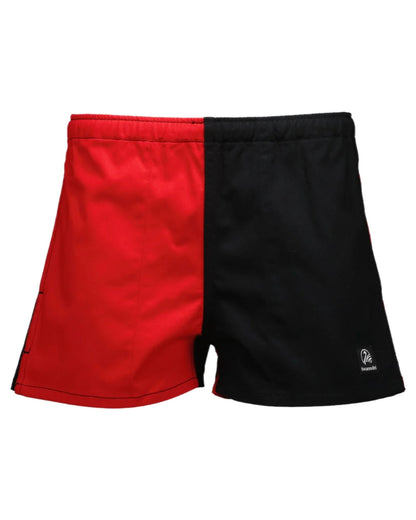 Red Black Coloured Swanndri Mens Chequered Rugby Short on white background #colour_red-black