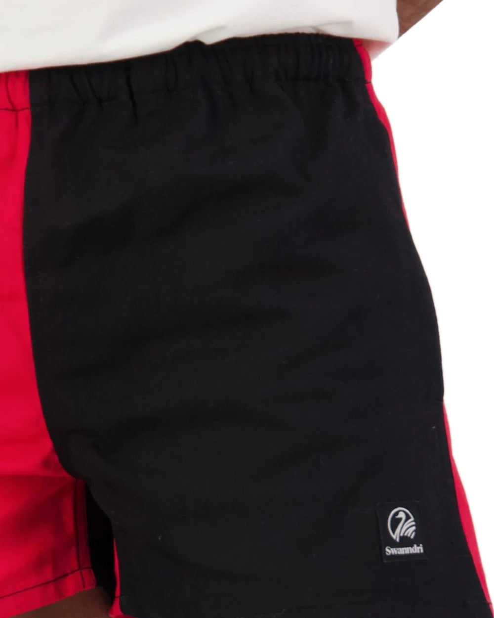 Red Black Coloured Swanndri Mens Chequered Rugby Short on white background #colour_red-black