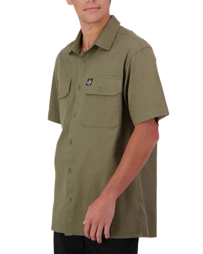 Clover Coloured Swanndri Mens Fundamentals Short Sleeve Work Shirt on white background #colour_clover