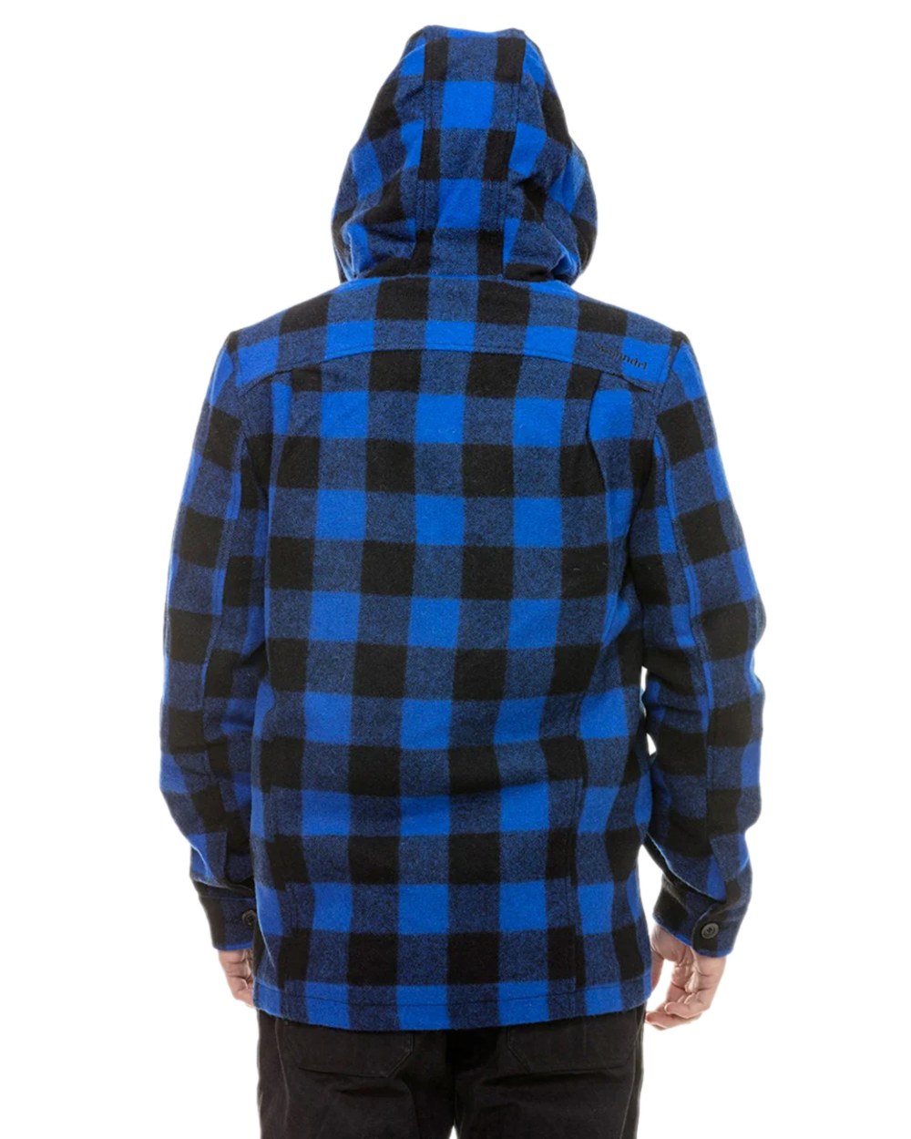 Blue Black Check Coloured Swanndri Mens Hudson Wool Hoodie on white background #colour_blue-black-check