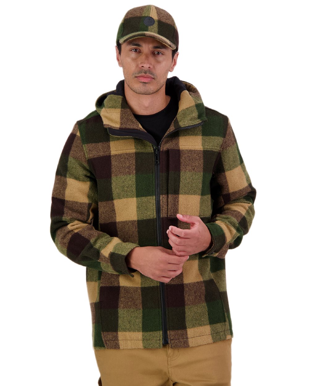 Checkamo Coloured Swanndri Mens Hudson Wool Hoodie on white background #colour_checkamo
