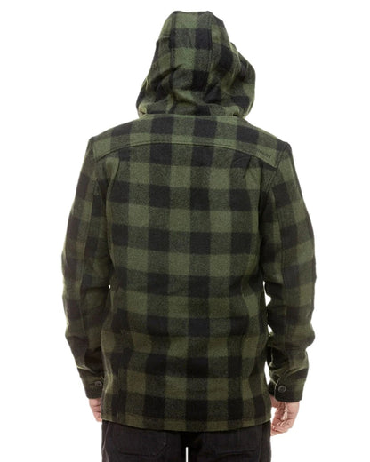 Olive Black Check Coloured Swanndri Mens Hudson Wool Hoodie on white background #colour_olive-black-check