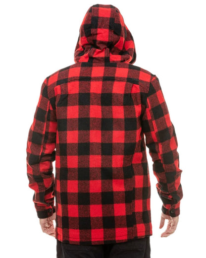 Red Black Check Coloured Swanndri Mens Hudson Wool Hoodie on white background #colour_red-black-check