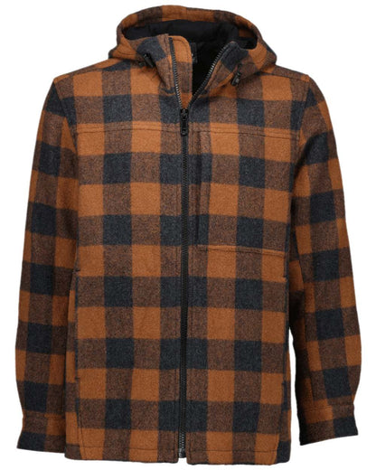 Shadow Rusty Check Coloured Swanndri Mens Hudson Wool Hoodie on white background #colour_shadow-rusty-check