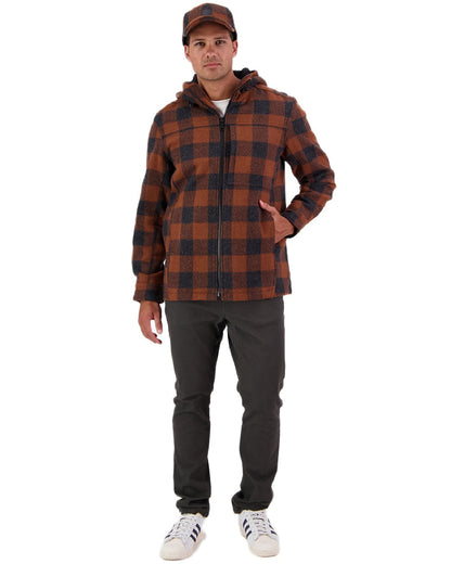 Shadow Rusty Check Coloured Swanndri Mens Hudson Wool Hoodie on white background #colour_shadow-rusty-check