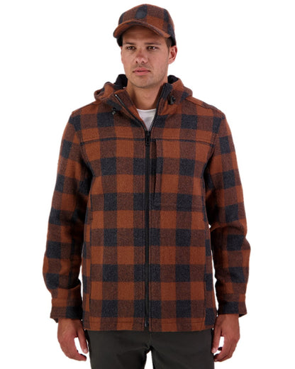 Shadow Rusty Check Coloured Swanndri Mens Hudson Wool Hoodie on white background #colour_shadow-rusty-check