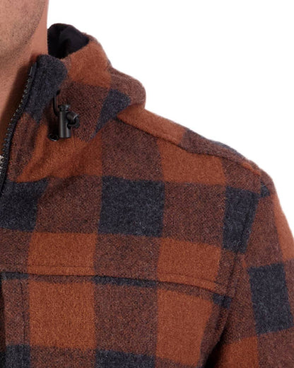 Shadow Rusty Check Coloured Swanndri Mens Hudson Wool Hoodie on white background #colour_shadow-rusty-check