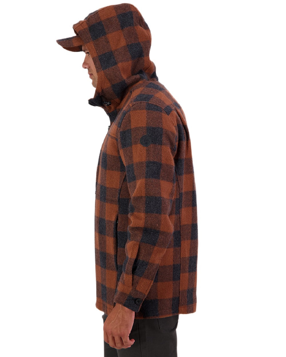 Shadow Rusty Check Coloured Swanndri Mens Hudson Wool Hoodie on white background #colour_shadow-rusty-check