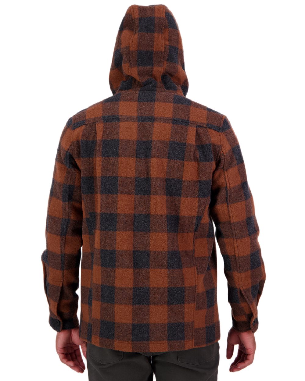 Shadow Rusty Check Coloured Swanndri Mens Hudson Wool Hoodie on white background #colour_shadow-rusty-check