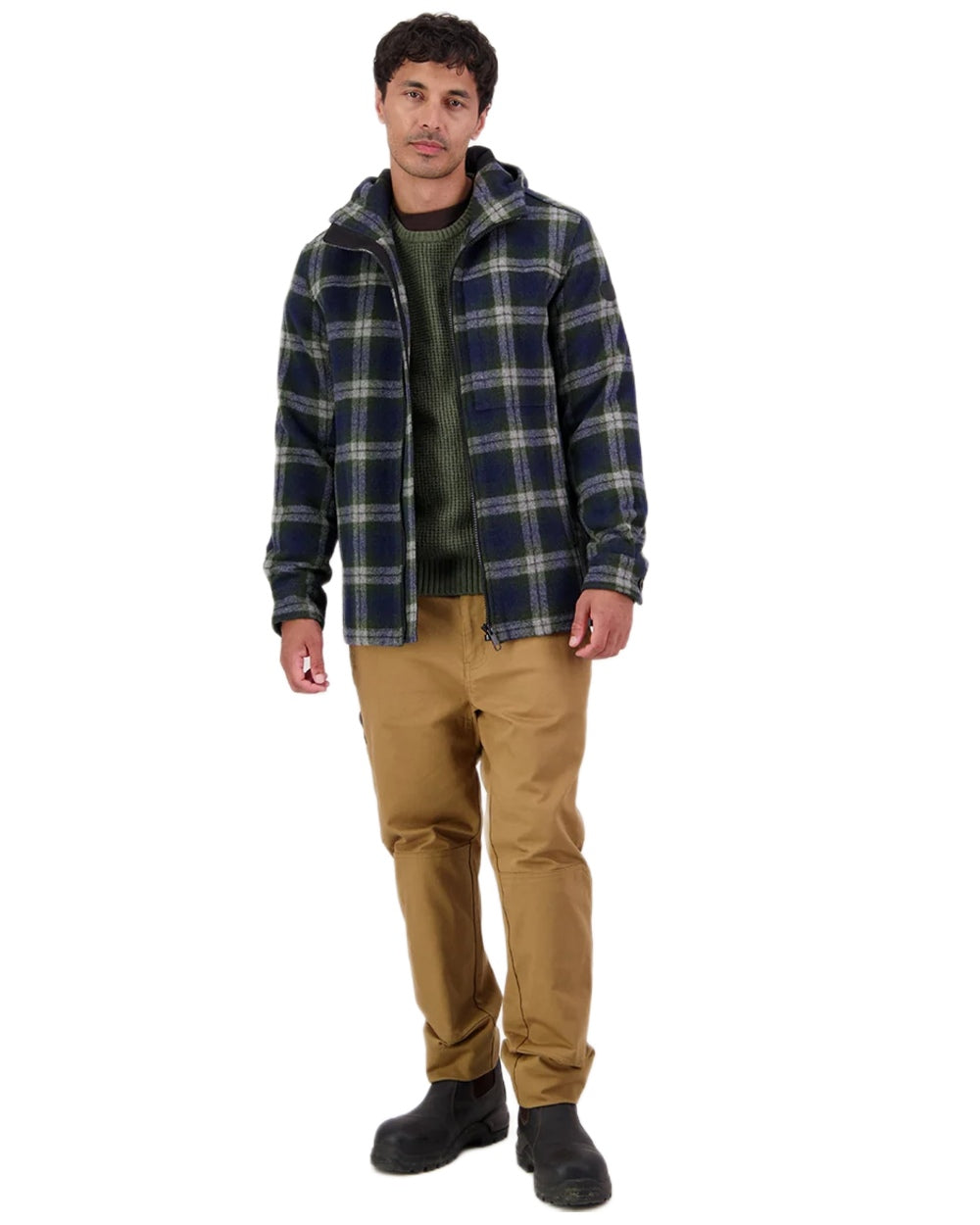 Thornton Check Coloured Swanndri Mens Hudson Wool Hoodie on white background #colour_thornton-check