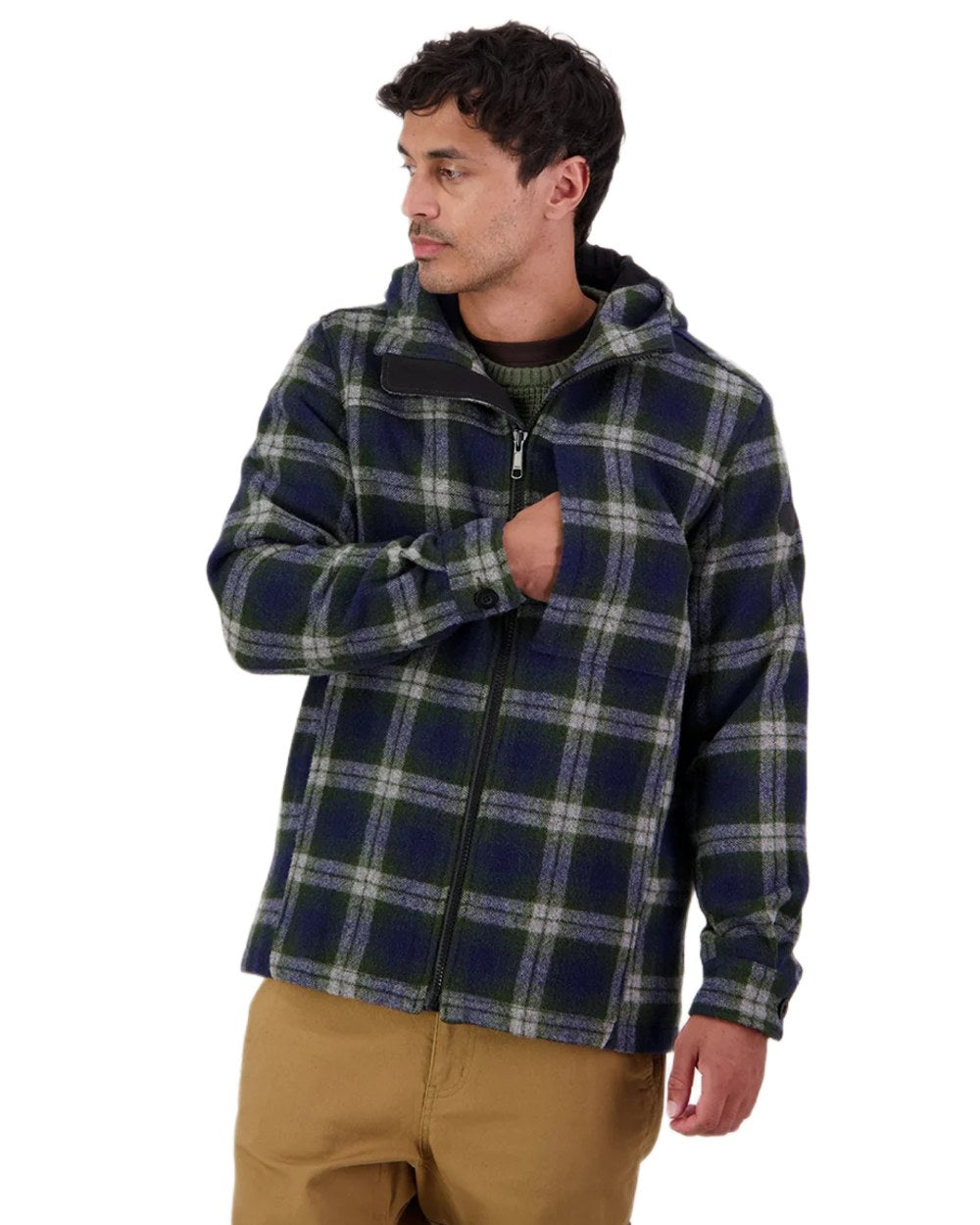 Thornton Check Coloured Swanndri Mens Hudson Wool Hoodie on white background #colour_thornton-check
