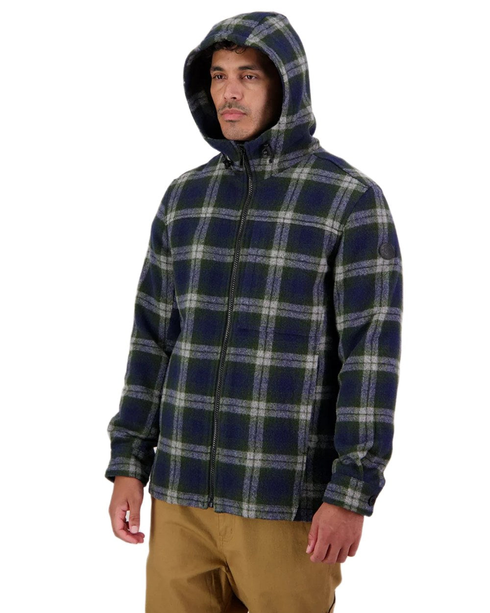 Thornton Check Coloured Swanndri Mens Hudson Wool Hoodie on white background #colour_thornton-check