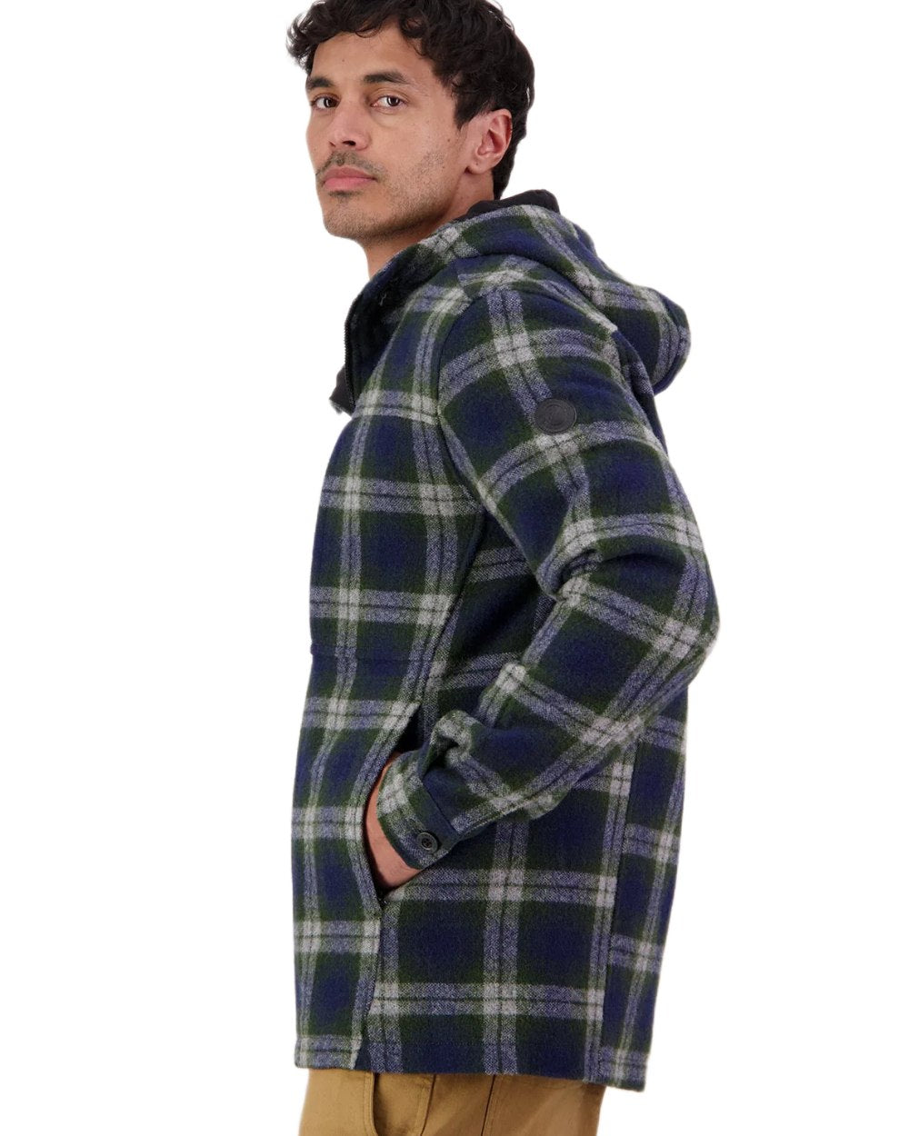 Thornton Check Coloured Swanndri Mens Hudson Wool Hoodie on white background #colour_thornton-check