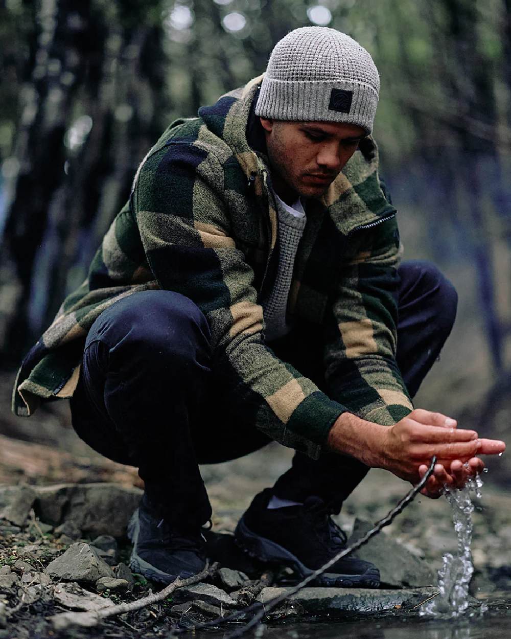 Yellowstone Check Coloured Swanndri Mens Hudson Wool Hoodie on outdoor background #colour_yellowstone-check