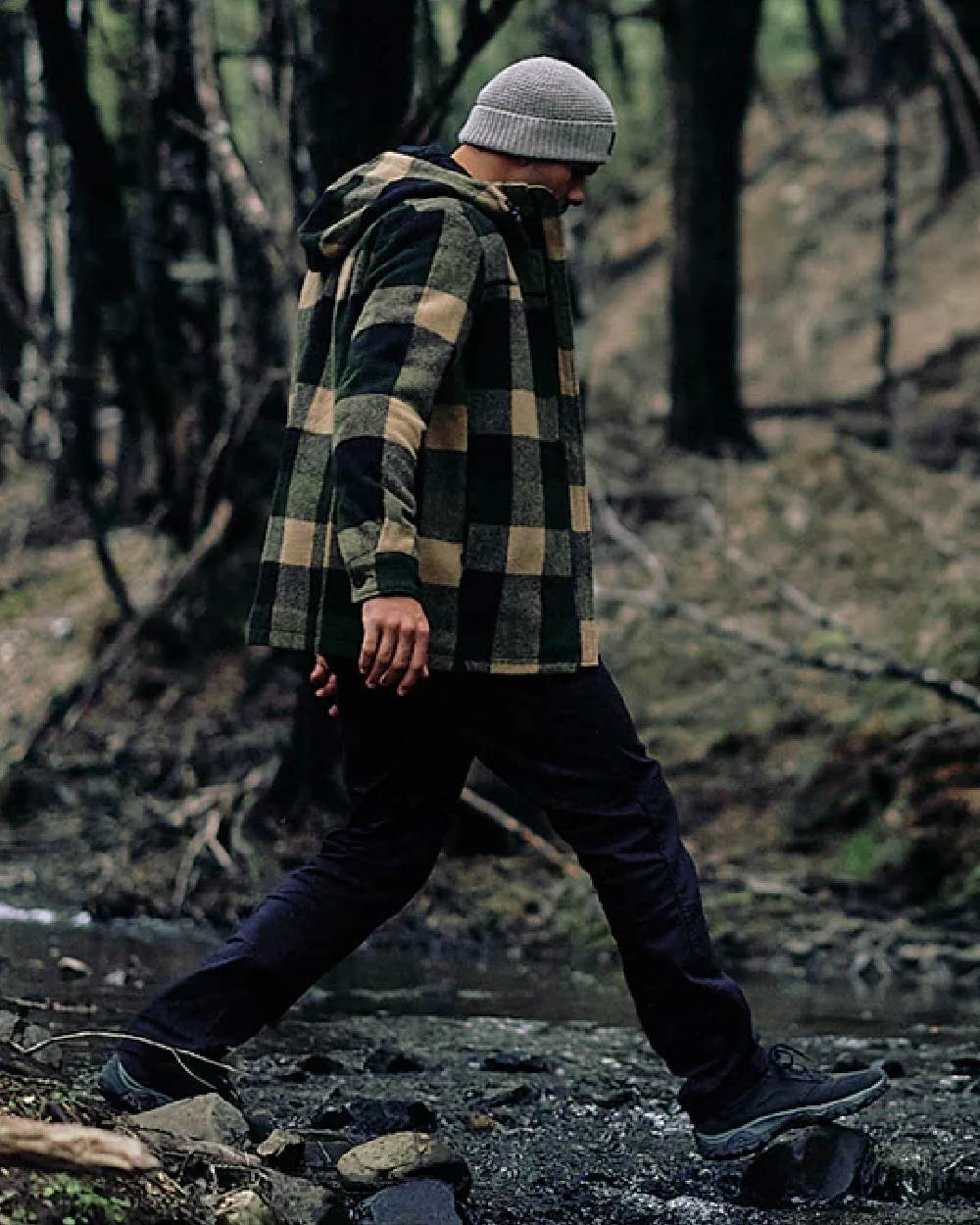 Yellowstone Check Coloured Swanndri Mens Hudson Wool Hoodie on outdoor background #colour_yellowstone-check