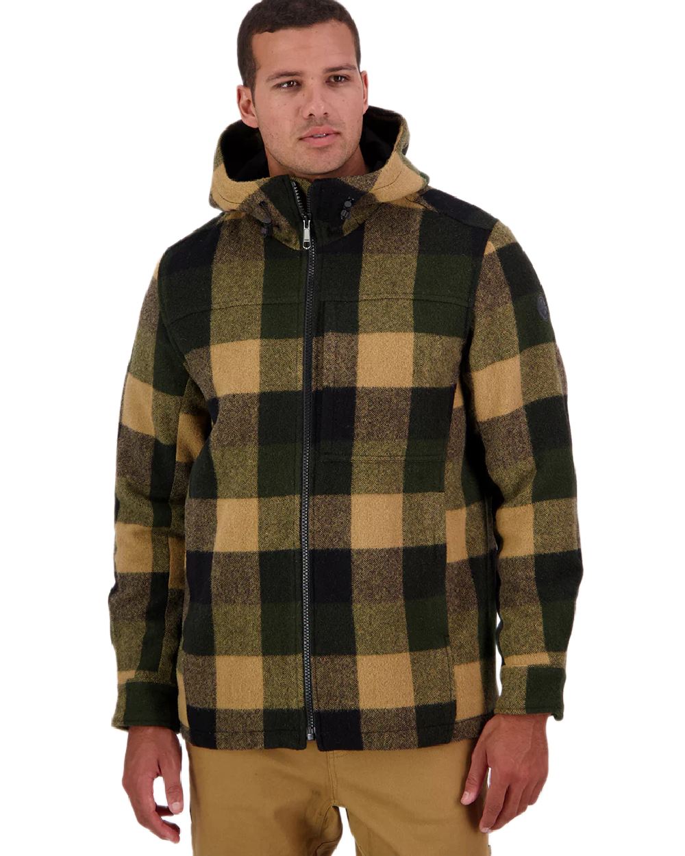 Yellowstone Check Coloured Swanndri Mens Hudson Wool Hoodie on white background #colour_yellowstone-check
