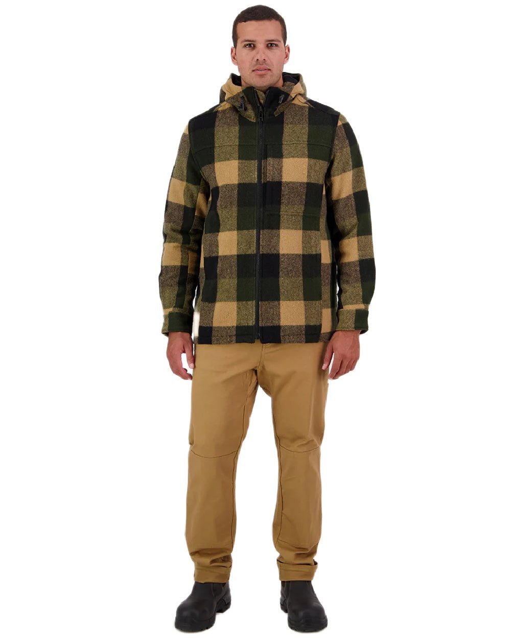 Yellowstone Check Coloured Swanndri Mens Hudson Wool Hoodie on white background #colour_yellowstone-check