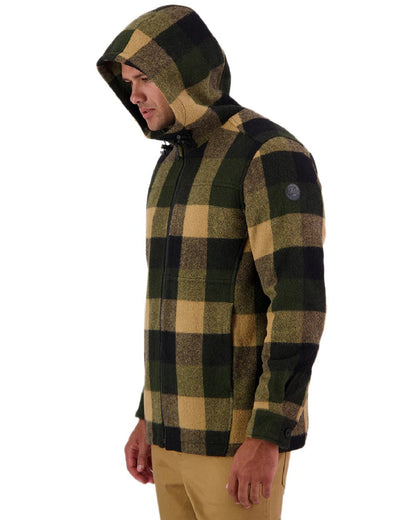 Yellowstone Check Coloured Swanndri Mens Hudson Wool Hoodie on white background #colour_yellowstone-check