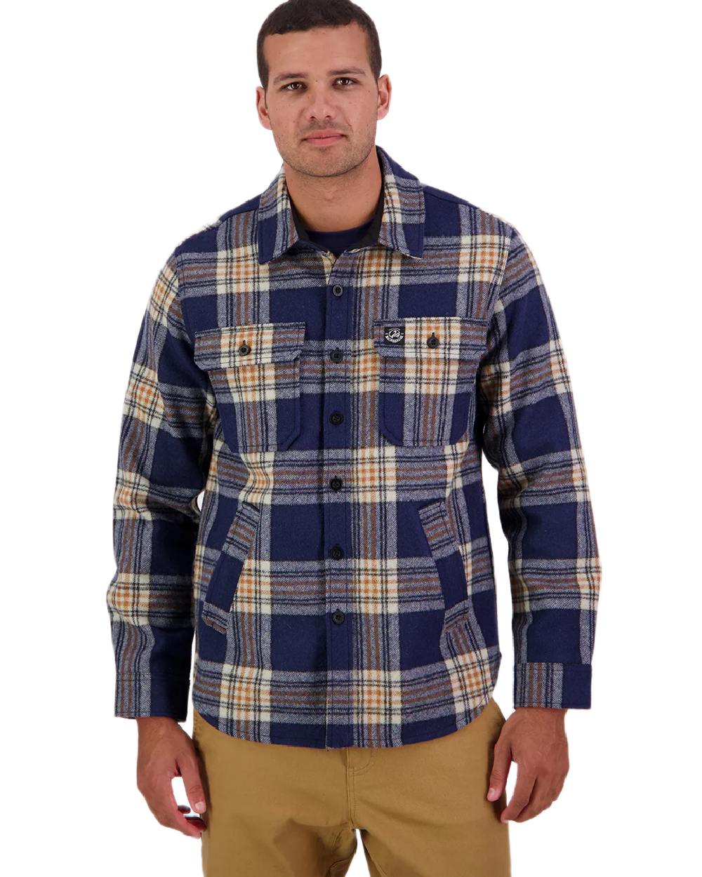 Atlantic Check Coloured Swanndri Mens Kiaraki V3 Wool Shacket on white background #colour_atlantic-check
