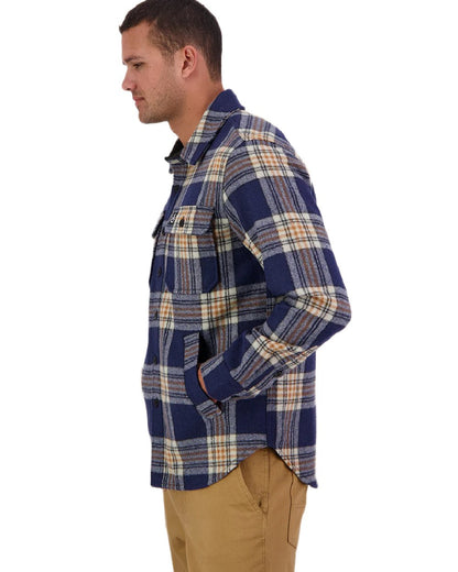 Atlantic Check Coloured Swanndri Mens Kiaraki V3 Wool Shacket on white background #colour_atlantic-check
