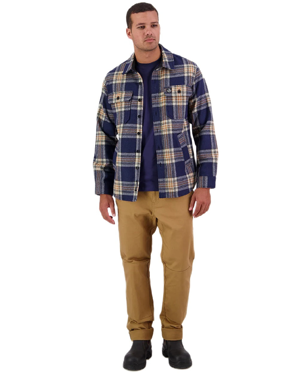 Atlantic Check Coloured Swanndri Mens Kiaraki V3 Wool Shacket on white background #colour_atlantic-check