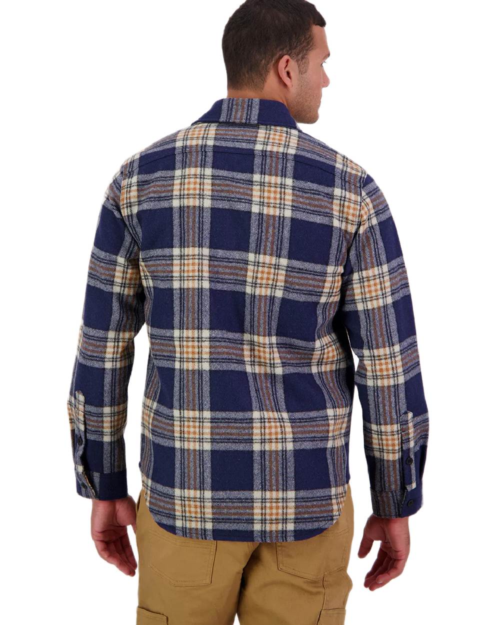 Atlantic Check Coloured Swanndri Mens Kiaraki V3 Wool Shacket on white background #colour_atlantic-check
