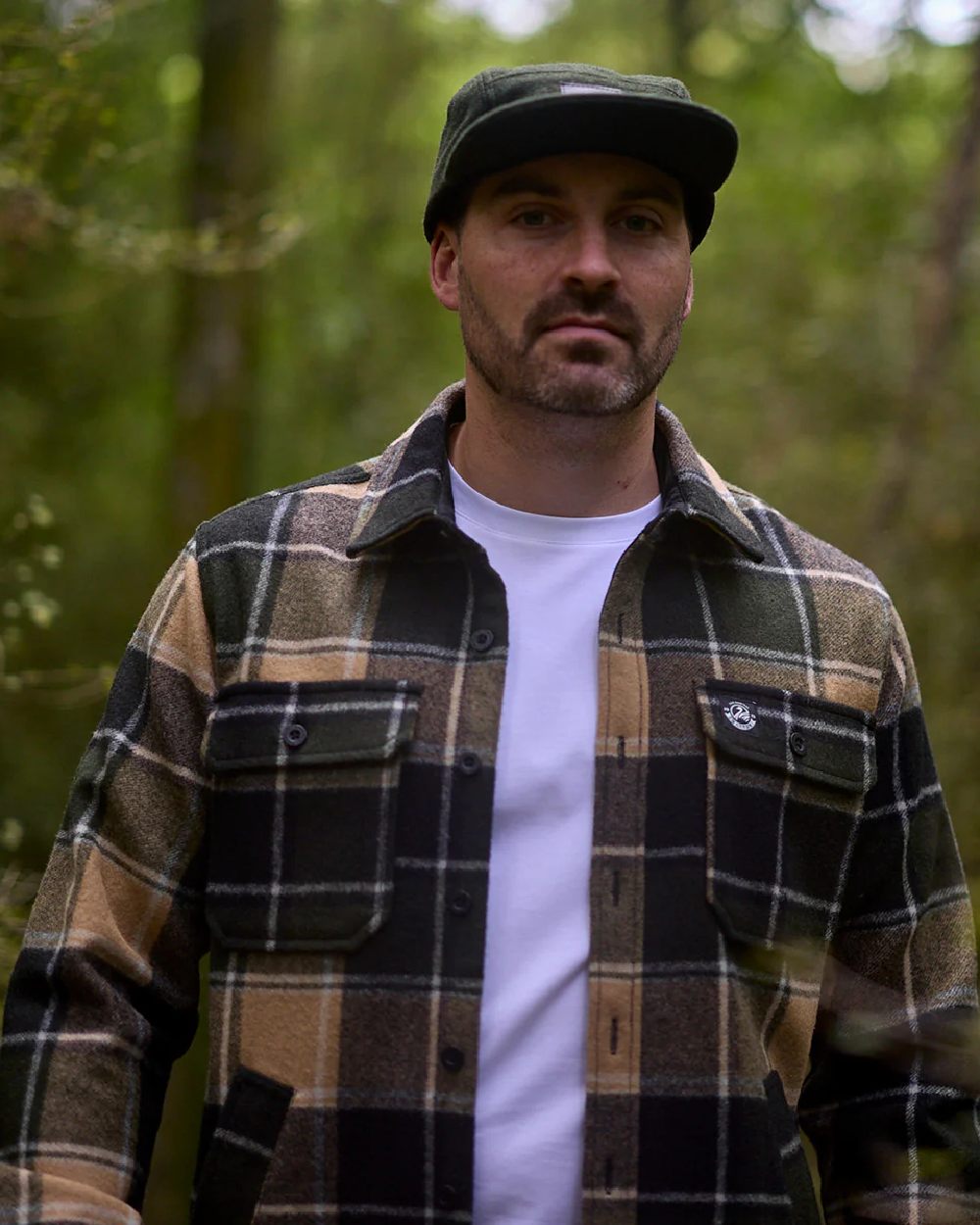 Denver Check Coloured Swanndri Mens Kiaraki V3 Wool Shacket on outdoor background #colour_denver-check