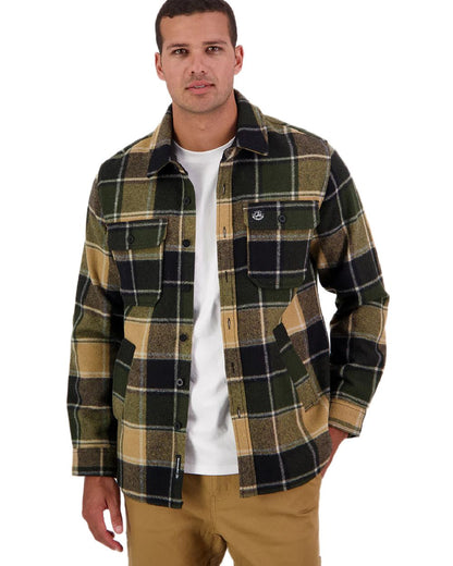 Denver Check Coloured Swanndri Mens Kiaraki V3 Wool Shacket on white background #colour_denver-check