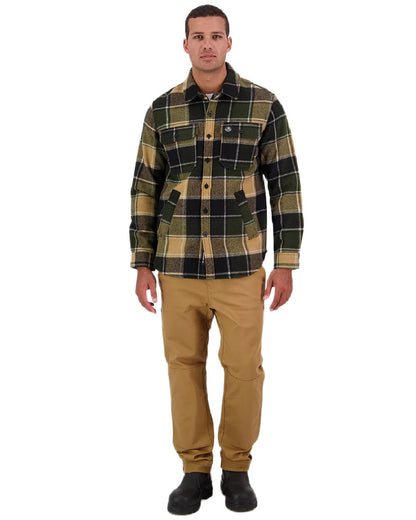 Denver Check Coloured Swanndri Mens Kiaraki V3 Wool Shacket on white background #colour_denver-check