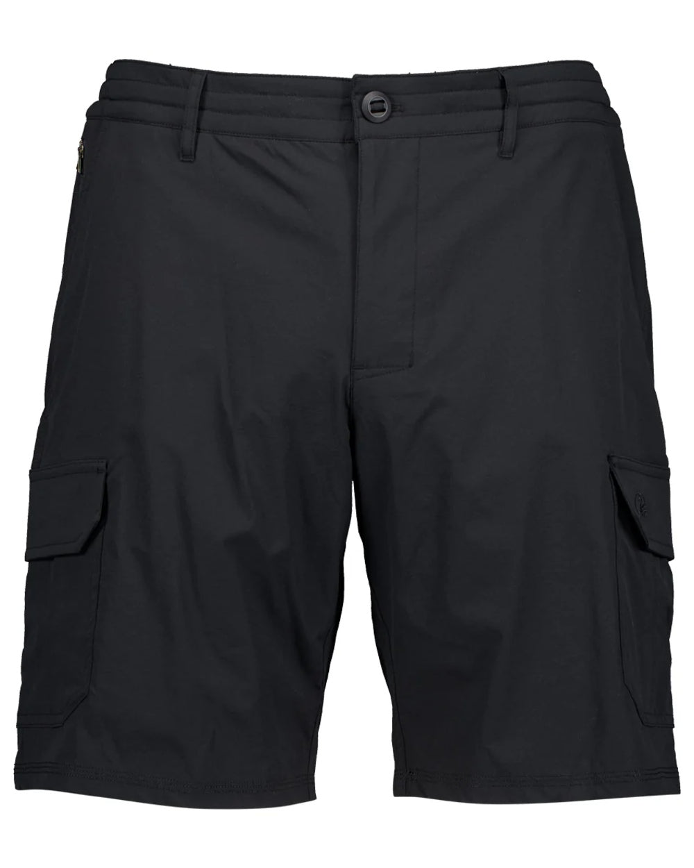 Black coloured Swanndri Mens Lawson Walk Shorts on white background #colour_black