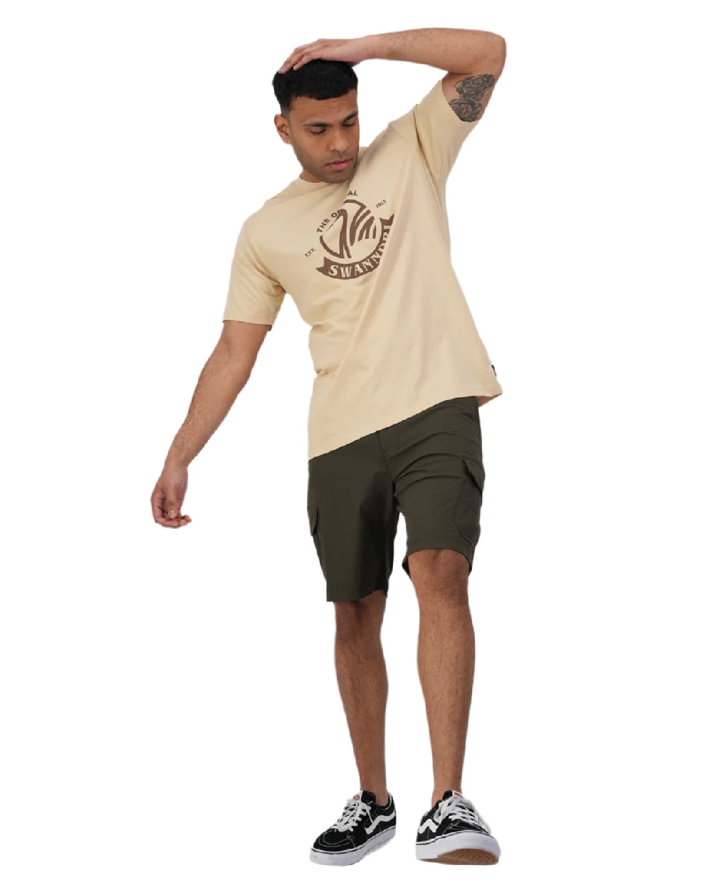 Olive Coloured Swanndri Mens Lawson Walk Shorts on white background #colour_olive