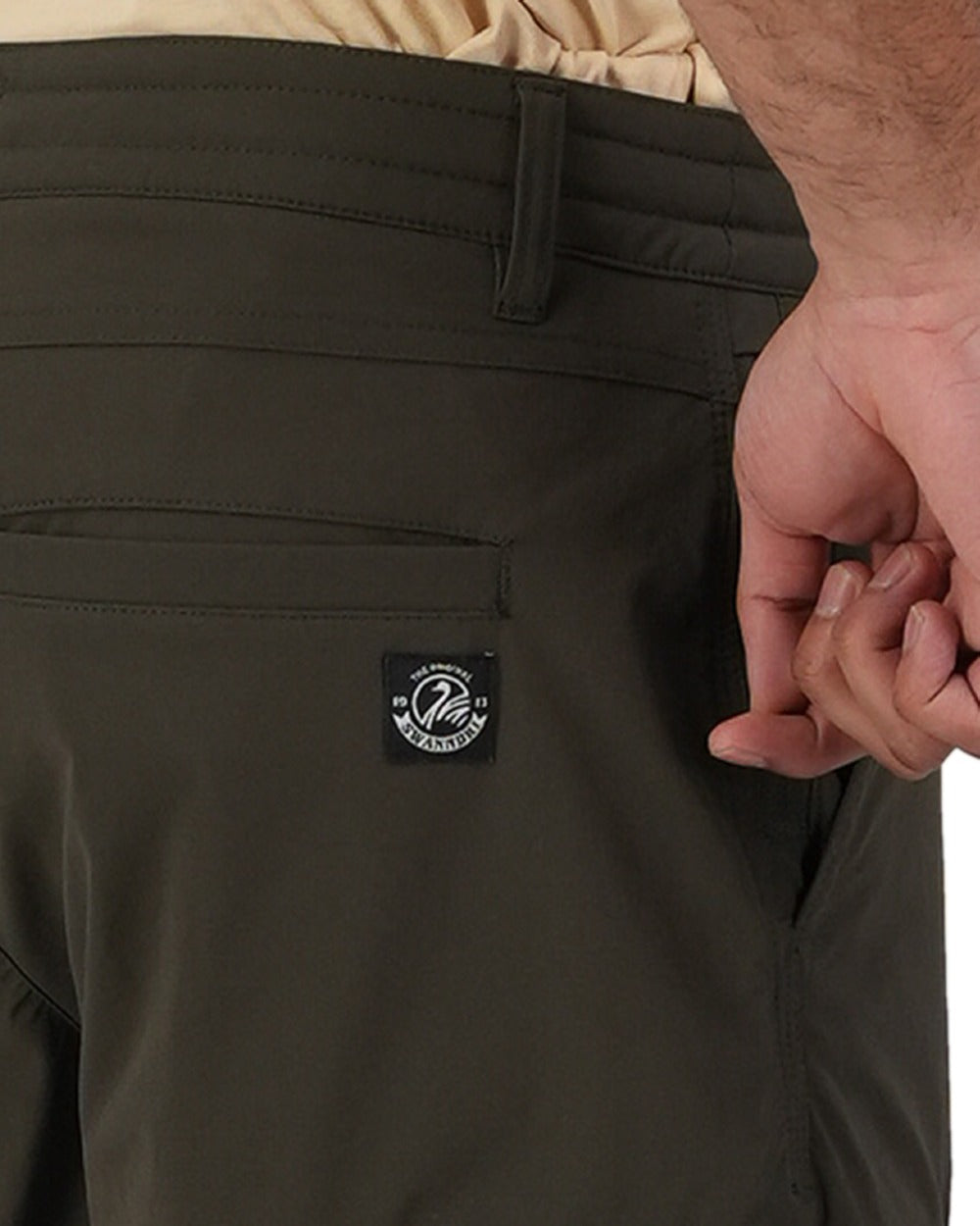 Olive Coloured Swanndri Mens Lawson Walk Shorts on white background #colour_olive