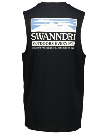 Black Coloured Swanndri Mens Lindis Printed Tank on white background #colour_black