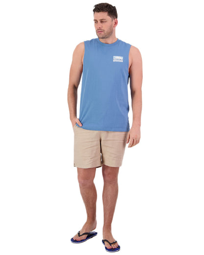 Smoke Blue Coloured Swanndri Mens Lindis Printed Tank on white background #colour_smoke-blue