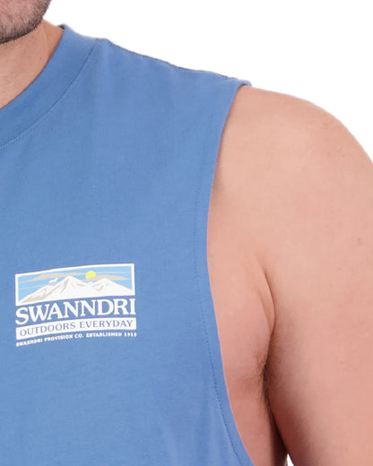 Smoke Blue Coloured Swanndri Mens Lindis Printed Tank on white background #colour_smoke-blue