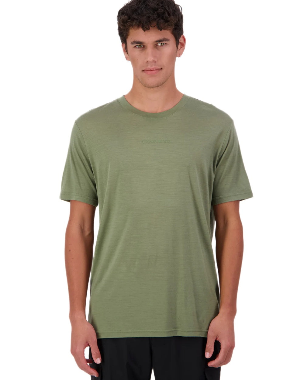 Clover Coloured Swanndri Mens Merino Fusion T-Shirt on white background #colour_clover