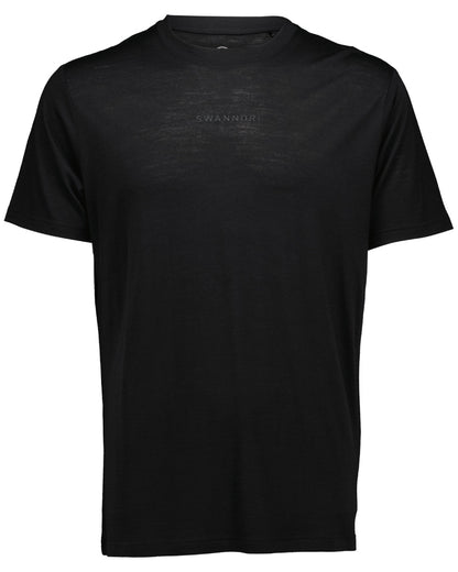 Black Coloured Swanndri Mens Merino Fusion T-Shirt on white background #colour_black
